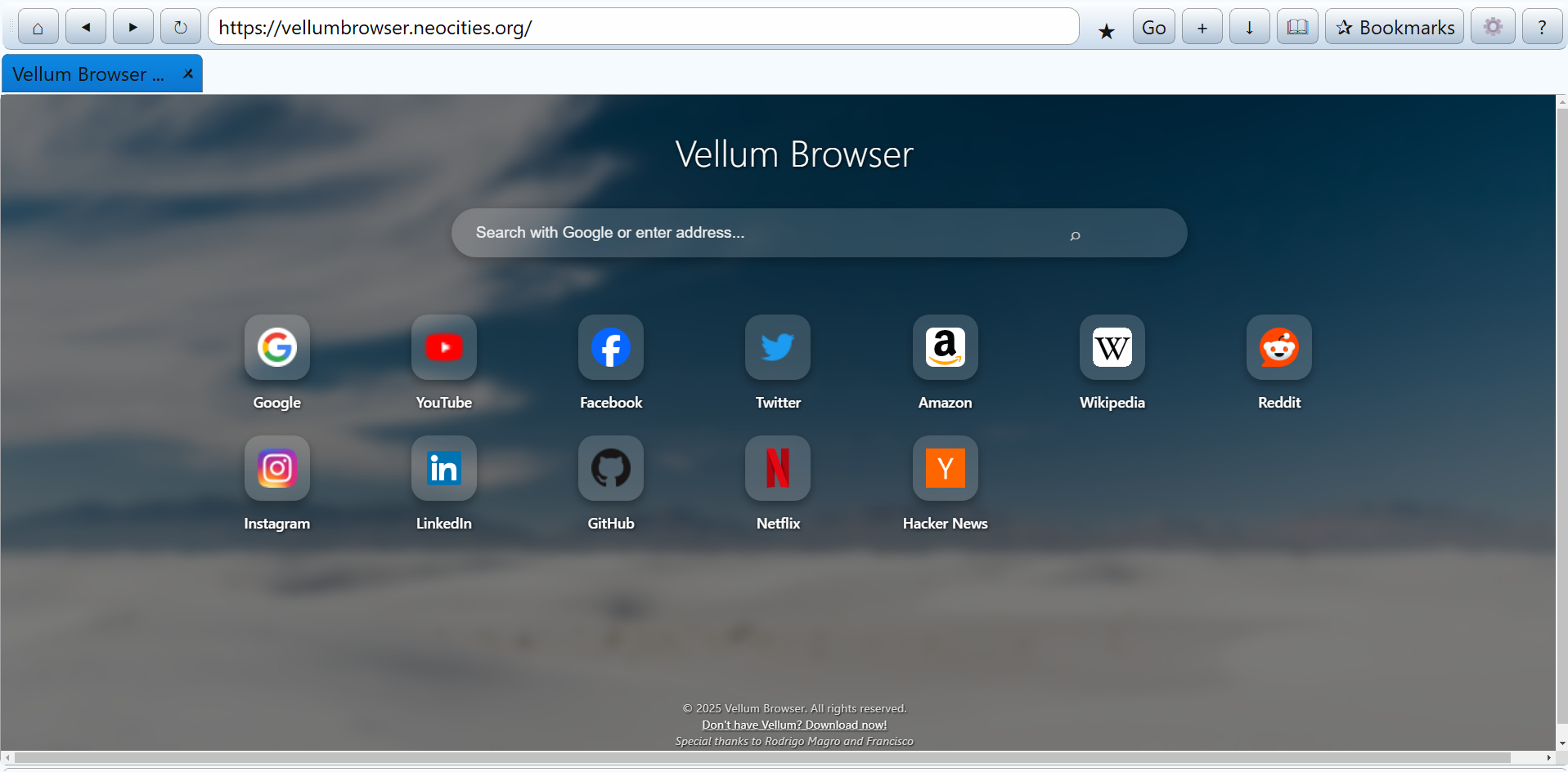 Screenshot of Vellum Browser interface